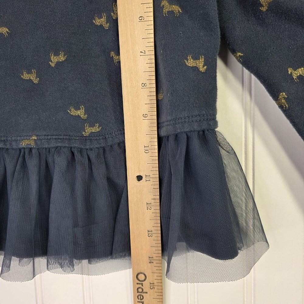 Carter's Sweatshirt Top Girls 4T Blue Horse Print Tulle Peplum Hem Bow Festive - Picture 7 of 9
